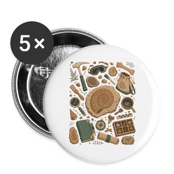 Fossilienjagd | Paläontologie & Ammoniten - Buttons groß 56 mm (5er Pack) - Weiß - Vorne