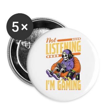 Skeleton Gamer Gaming Halloween - Buttons groß 56 mm (5er Pack) - Weiß - Vorne