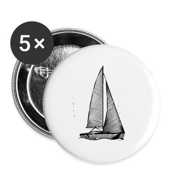 Segelboot Skizze - Buttons groß 56 mm (5er Pack) - Weiß - Vorne