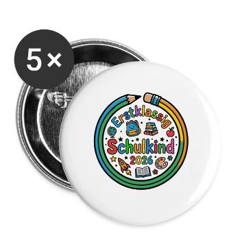 Erstklassig Schulkind 2026 | Einschulung - Buttons groß 56 mm (5er Pack) - Weiß - Vorne