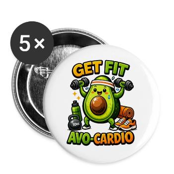 AVO-CARDIO – Avocado in Training - Buttons groß 56 mm (5er Pack) - Weiß - Vorne