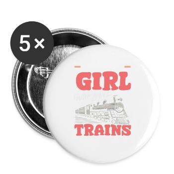 Nur Ein Mädchen Das Züge Liebt Süße Lokomotive - Buttons groß 56 mm (5er Pack) - Weiß - Vorne