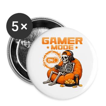 Skeleton Gamer Gaming Halloween - Buttons groß 56 mm (5er Pack) - Weiß - Vorne