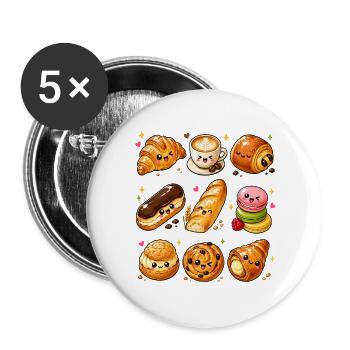 Pâtisserie Kawaii | Café & Boulangerie - Lot de 5 grands badges (56 mm) - blanc - Devant