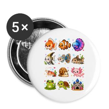 Aquarium de Kawaii | Animaux du monde sous-marin - Lot de 5 grands badges (56 mm) - blanc - Devant