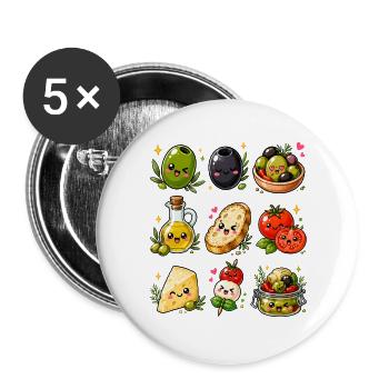 Olives de Kawaii | Cuisine méditerranéenne - Lot de 5 grands badges (56 mm) - blanc - Devant