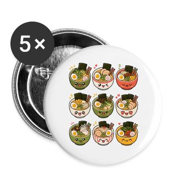 Kawaii Ramen | Cuisine japonaise - Lot de 5 grands badges (56 mm) - blanc - Devant