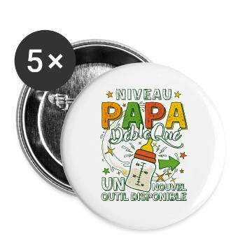 Niveau Papa Débloqué Futur Père - Lot de 5 grands badges (56 mm) - blanc - Devant