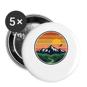 Coucher de soleil sur les montagnes et coucher de soleil rétro des Alpes - Lot de 5 grands badges (56 mm) - blanc - Devant
