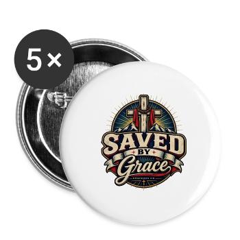 Sauvés par la grâce – Foi chrétienne - Lot de 5 grands badges (56 mm) - blanc - Devant