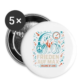 Frieden auf Max – Musik, Peace und Liebe - Buttons groß 56 mm (5er Pack) - Weiß - Vorne