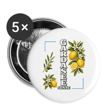 Gardasee Sonne – Zitronen & Italien Urlaub - Buttons groß 56 mm (5er Pack) - Weiß - Vorne