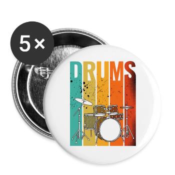 Pop Art Schlagzeug Drumset mehrfarbig - Buttons groß 56 mm (5er Pack) - Weiß - Vorne