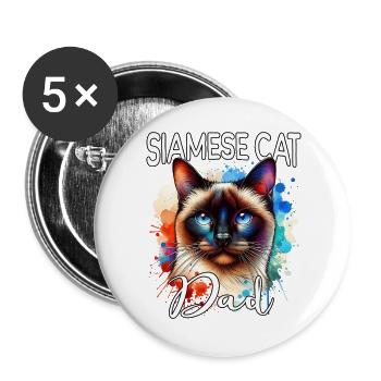 Siamkatze Papa - Buttons groß 56 mm (5er Pack) - Weiß - Vorne