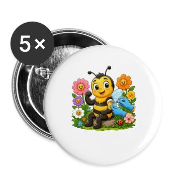 Bienenimpfung im Garten - Buttons groß 56 mm (5er Pack) - Weiß - Vorne