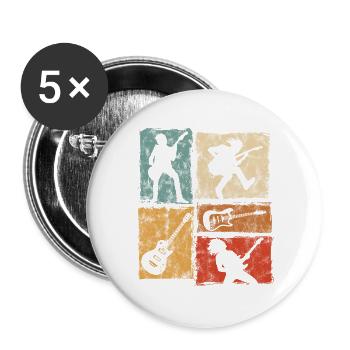 Retro E-Guitarren Collage Guitarrist Bassist - Buttons groß 56 mm (5er Pack) - Weiß - Vorne