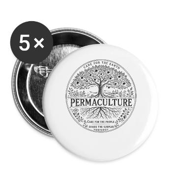 Permakultur-Ethikbaum - Buttons groß 56 mm (5er Pack) - Weiß - Vorne
