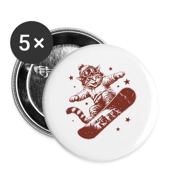 Lustige Skateboard-Katze Y2k Grunge-Vintage-Katze - Buttons groß 56 mm (5er Pack) - Weiß - Vorne