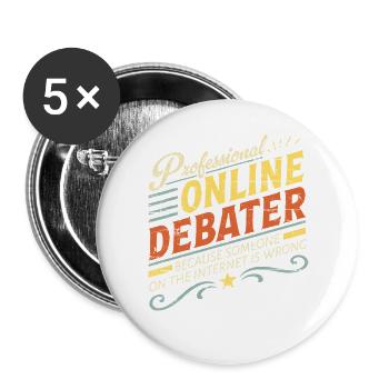 Professioneller Online-Debattierer - Buttons groß 56 mm (5er Pack) - Weiß - Vorne