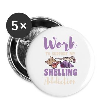 Muscheln sammeln Hobby Geschenk Spruch Strand - Buttons groß 56 mm (5er Pack) - Weiß - Vorne