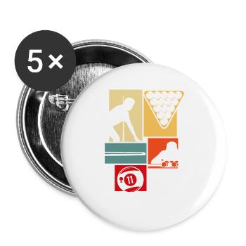Retro Pop Art Billiards 9 Ball Pool Spieler - Buttons groß 56 mm (5er Pack) - Weiß - Vorne
