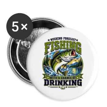 Angeln am Wochenende: Drink-Garantie - Buttons groß 56 mm (5er Pack) - Weiß - Vorne