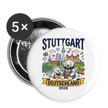 City Stuttgart Germany Traditional Bears Travel - Buttons groß 56 mm (5er Pack) - Weiß - Vorne