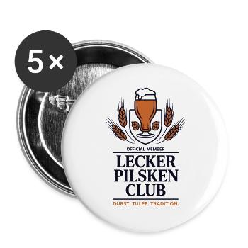 Bier Lecker Pilsken Club Ruhrpott Pils Bierchen - Buttons groß 56 mm (5er Pack) - Weiß - Vorne