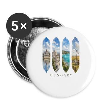 Ungarn Urlaub Travel – Budapest & Kultur Motiv - Buttons groß 56 mm (5er Pack) - Weiß - Vorne