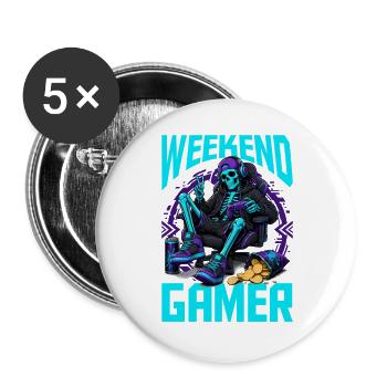 Skeleton Gamer Gaming Halloween - Buttons groß 56 mm (5er Pack) - Weiß - Vorne