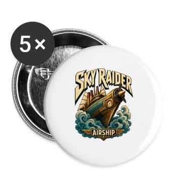 Steampunk-Piraten-Luftschiff, Sky Raider Pulp-Abenteuer - Buttons groß 56 mm (5er Pack) - Weiß - Vorne