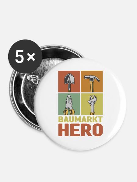Baumarkt Held Geschenk Heimwerker lustig DIY - Buttons groß 56 mm (5er Pack) - Weiß