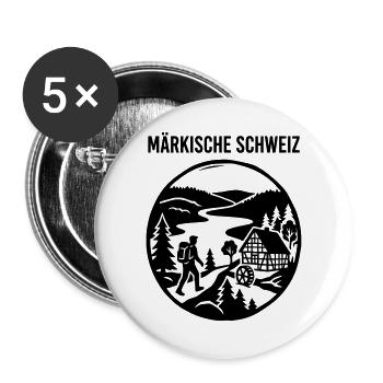 Märkische Schweiz Silhouette Wandern  - Buttons groß 56 mm (5er Pack) - Weiß - Vorne