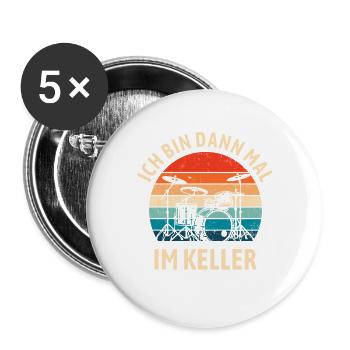 Schlagzeuger | Ich bin dann mal Keller | Drumset - Buttons groß 56 mm (5er Pack) - Weiß - Vorne