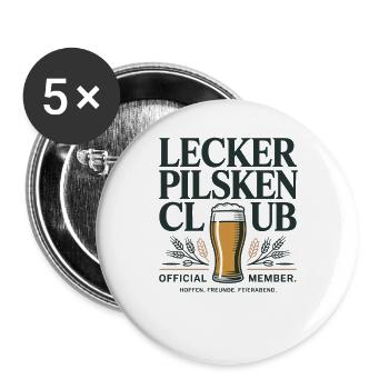 Bier Lecker Pilsken Club Ruhrpott Pils Bierchen - Buttons groß 56 mm (5er Pack) - Weiß - Vorne