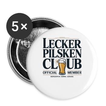 Bier Lecker Pilsken Club Ruhrpott Pils Bierchen - Buttons groß 56 mm (5er Pack) - Weiß - Vorne