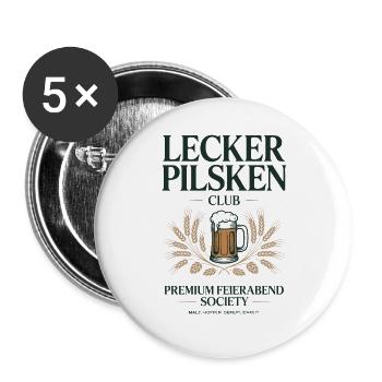 Bier Lecker Pilsken Club Ruhrpott Pils Bierchen - Buttons groß 56 mm (5er Pack) - Weiß - Vorne