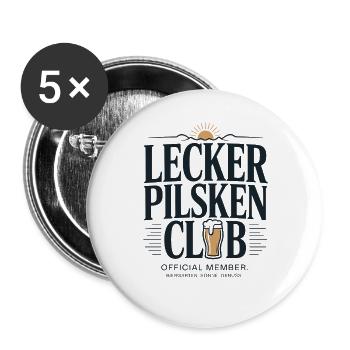 Bier Lecker Pilsken Club Ruhrpott Pils Bierchen - Buttons groß 56 mm (5er Pack) - Weiß - Vorne