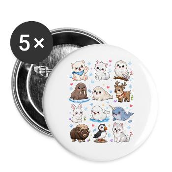 Kawaii Polartiere | Arktis & Winter - Buttons groß 56 mm (5er Pack) - Weiß - Vorne