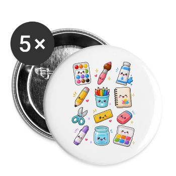 Kawaii Malen | Kunst & Zeichnen - Buttons groß 56 mm (5er Pack) - Weiß - Vorne
