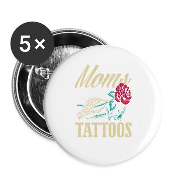 Cool Moms Have Tattoos Lustige Tätowierte Mama - Buttons groß 56 mm (5er Pack) - Weiß - Vorne