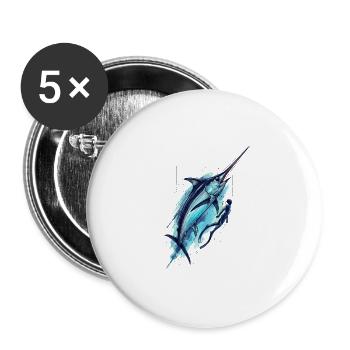 Dive into Blue: Marlin Tattoo - Buttons groß 56 mm (5er Pack) - Weiß - Vorne
