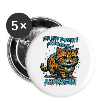 Regenkatze: Experte für Regen... Aufregen! - Buttons groß 56 mm (5er Pack) - Weiß - Vorne
