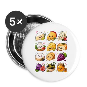 Kawaii Käse | Käseliebe & Feinkost - Buttons groß 56 mm (5er Pack) - Weiß - Vorne