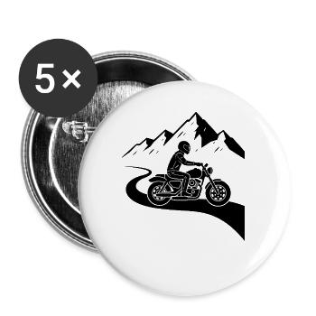 Motorradfahrer fährt den Berg runter Berge Natur - Buttons groß 56 mm (5er Pack) - Weiß - Vorne