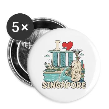 Ich liebe Singapore City Singapurer - Buttons groß 56 mm (5er Pack) - Weiß - Vorne