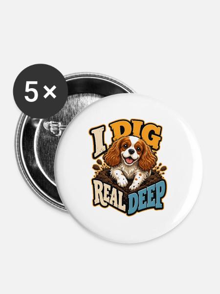 Kavallerier King Charles Spaniel - Buttons groß 56 mm (5er Pack) - Weiß