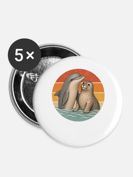 Delphin und Robbe - Buttons groß 56 mm (5er Pack) - Weiß