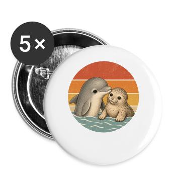 Delphin und Robbe - Buttons groß 56 mm (5er Pack) - Weiß - Vorne