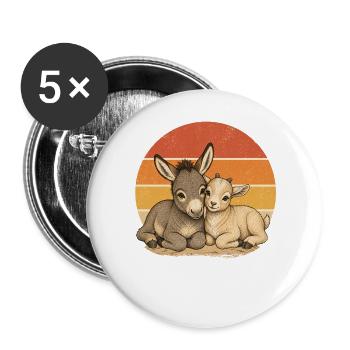 Esel und Ziege - Buttons groß 56 mm (5er Pack) - Weiß - Vorne